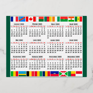 12 month calendar of the year 2025 foil holiday postcard