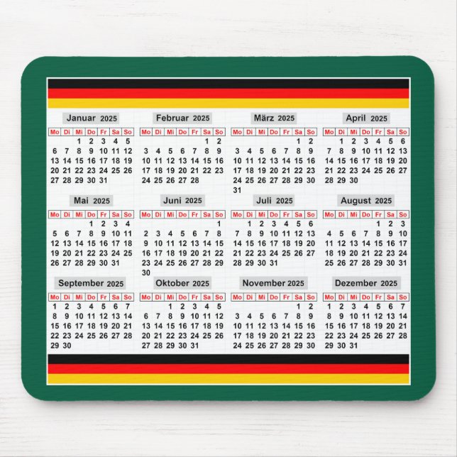 12 month calendar of the year 2025  mouse pad (Front)