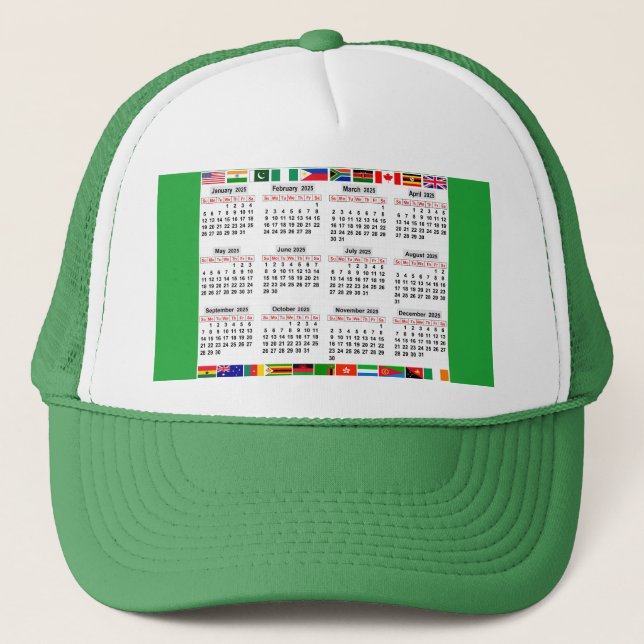 12 month calendar of the year 2025  trucker hat (Front)