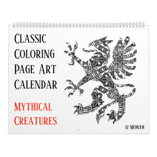 12 Month Mythical Dragons Unicorns Adult Colouring Calendar