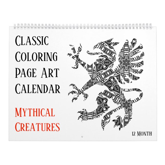 12 Month Mythical Dragons Unicorns Adult Colouring Calendar (Cover)