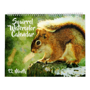 12 Month - Squirrel Wildlife Watercolor Painting Calendar
