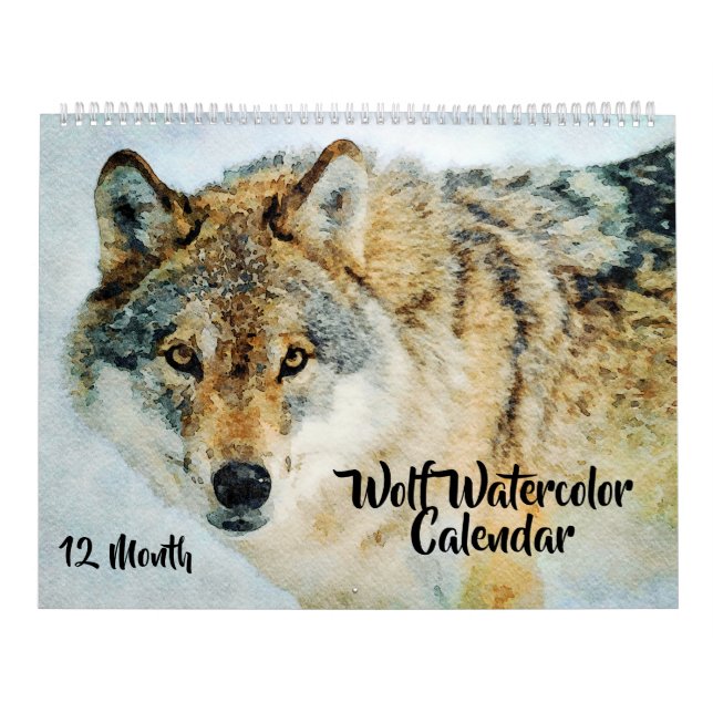 12 Month Wolf Decor Watercolor Wolves Painting Calendar (Cover)