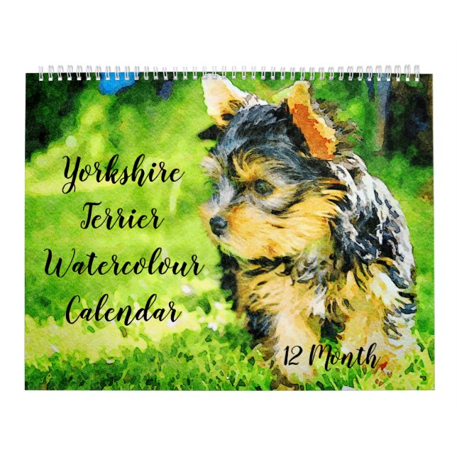 12 Month Yorkshire Terrier Yorkie Dogs Watercolor Calendar (Cover)