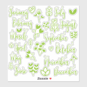  12 Months Leaf Journal Stickers in Lawn Green