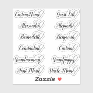 12 Names Custom Guest List Calligraphy Gray Heart