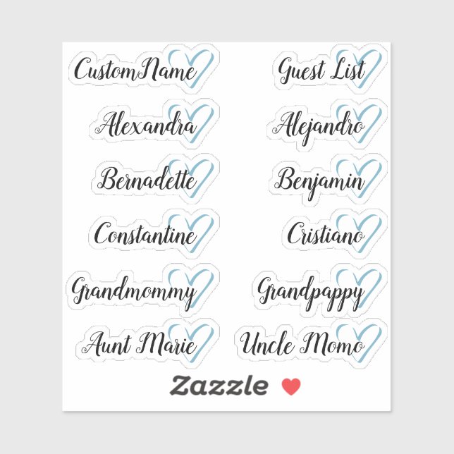 12 Names Custom Guest List Calligraphy Half Heart (Sheet)