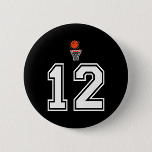 12 Number Basketball Style Vintage White Premium  6 Cm Round Badge