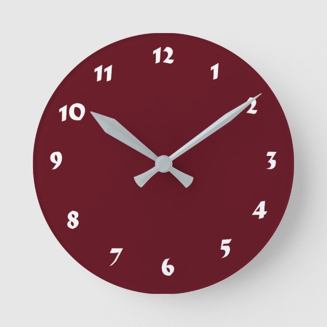 12 Number Choices to Choose From Burgundy Clock (Front)