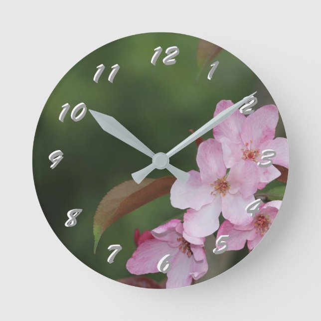 12 Number Choices to Choose From Pink Flower Clock (Front)