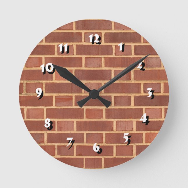 12 Number Choices to Choose-Red Brick-Clock Round Clock (Front)