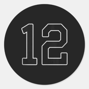 12 - Number Uniform Numbering Number [black_black  Classic Round Sticker