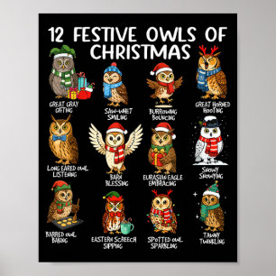 12 Owl Of Christmas Funny Christmas Owl Lover Xmas Poster