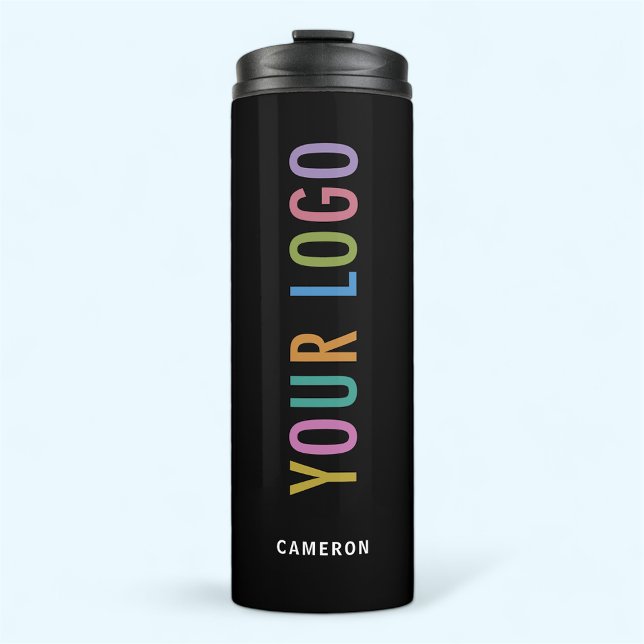 12 oz Black Drink Bottle Custom Logo Vacuum Sealed (MISOOK Black Thermal Tumbler with Logo and Name)