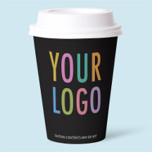 12 oz Black Paper Cups with Lids Business Logo