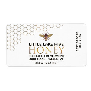 12 oz Honey Hex Jar Label with honeycomb and bee