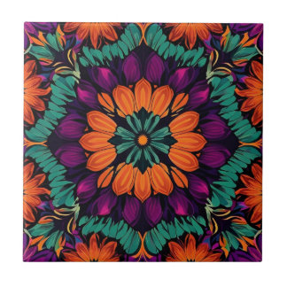12 Petal Orange Flower Ceramic Tile