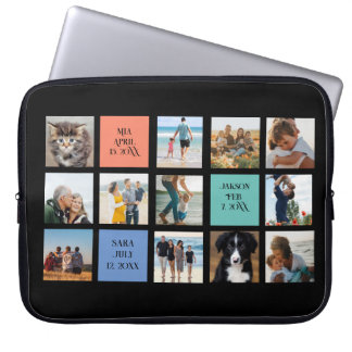 12 Photo, 3 Colour Block with Type on Black Laptop Sleeve