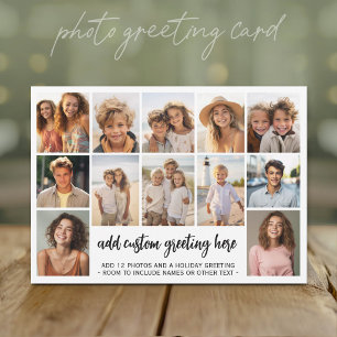 12 Photo Collage - 2 Text boxes - Modern Minimal Holiday Card