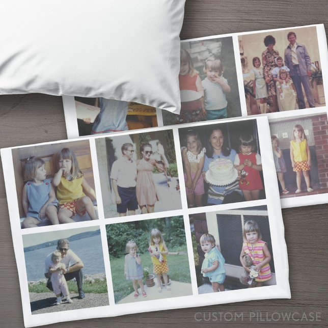 12 Photo Collage - 6 photos per side - white Pillowcase (Custom Pillowcase)