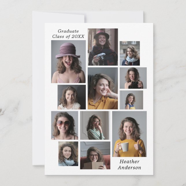 12 Photo Collage Add Any Name & Year Graduation Announcement (Front)