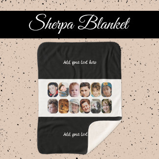 12 photo collage add text black white sherpa blanket