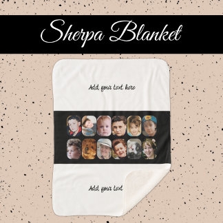12 photo collage add text white black sherpa blanket