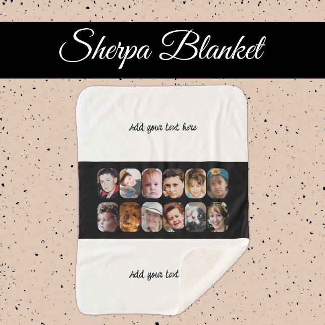 12 photo collage add text white black sherpa blanket (Creator Uploaded)