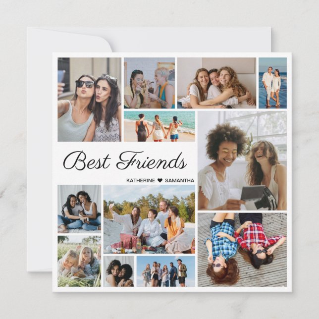 12 Photo Collage Best Friends Forever Flat Card (Front)