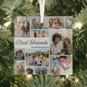12 Photo Collage Best Friends Forever Glass Tree Decoration