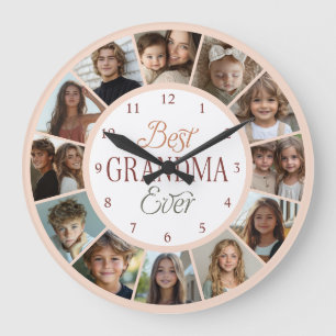 12 Photo Collage Best Grandma Ever Large Clock