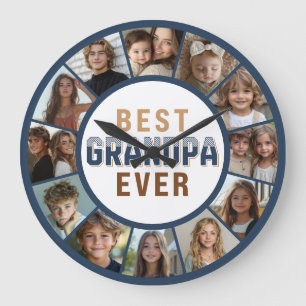 12 Photo Collage Best Grandpa Ever Large Clock