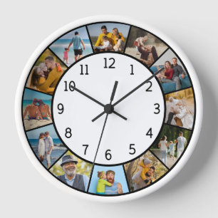 12 Photo Collage Black & White Family & Friends  Clock