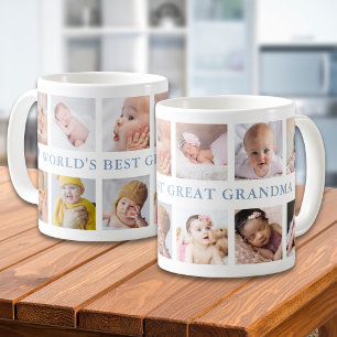 12 Photo Collage Blue World's Best Great Grandma Coffee Mug