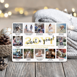 12 Photo Collage & Captions White What a Year! Foil Holiday Card