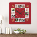 12 Photo Collage Create Your Own Gold Red Square Wall Clock<br><div class="desc">Create your own photo collage wall clock with 12 of your favourite pictures. The photo frame clock  helps you treasure your special moments and also makes a thoughtful gift for parents, grandparents and friends. The personalised family clock makes an unique gift for all occasions.</div>