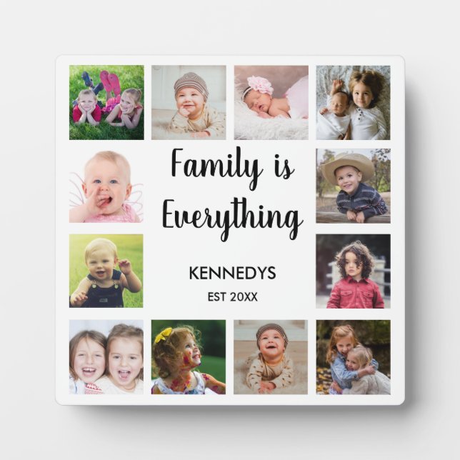 12 Photo Collage Family Is Everything  Keepsake Plaque (Front)