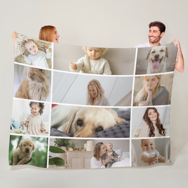 12 Photo Collage Family Personalised Fleece Blanket (In Situ)