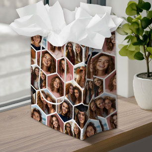 12 Photo Collage - funky hexagon honeycomb Medium Gift Bag