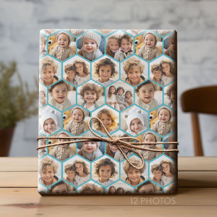 12 Photo Collage - funky hexagon honeycomb pattern Wrapping Paper