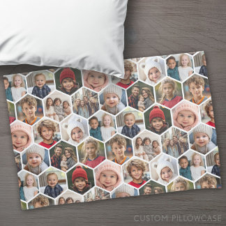 12 Photo Collage - funky hexagon pattern all over Pillowcase