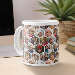 12 Photo Collage - funky hexagon pattern Large Coffee Mug