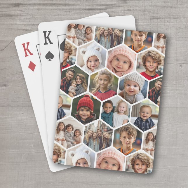 12 Photo Collage - funky hexagon pattern Playing Cards (Personalized Playing Cards - add your photos and text)