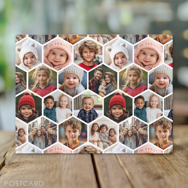 12 Photo Collage - funky hexagon pattern Postcard (Custom Photo Postcard)