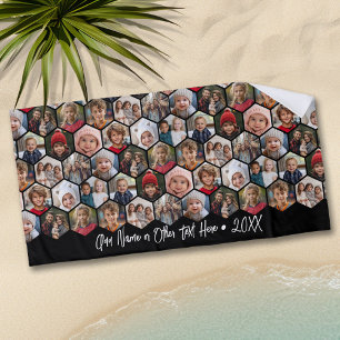 12 Photo Collage - funky hexagon - Random Pattern Beach Towel