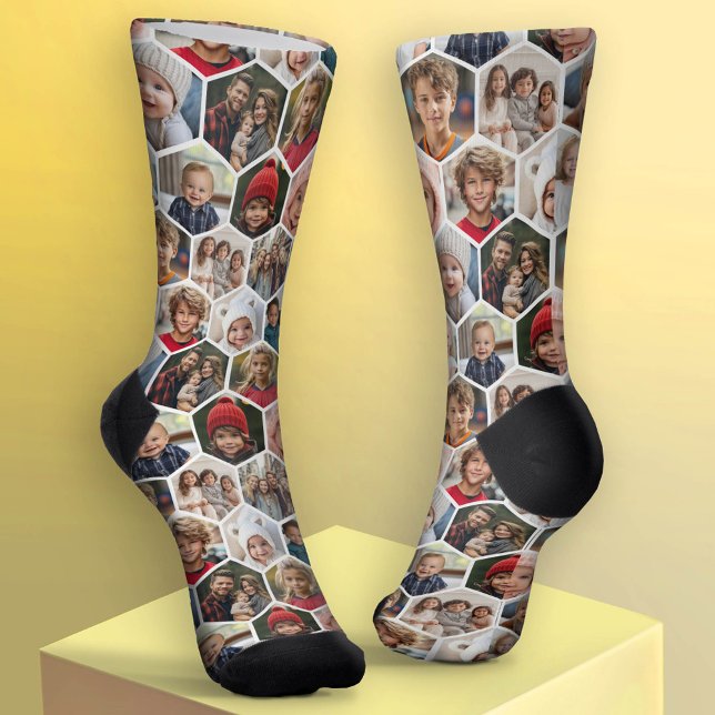 12 Photo Collage - funky hexagon - Random Pattern Socks (Custom Socks with Photo Collage)