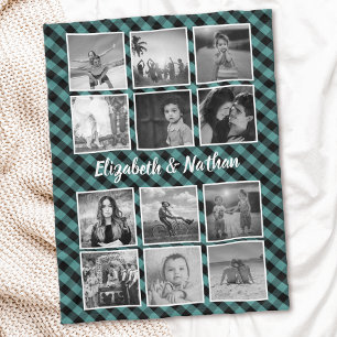 12 Photo Collage Gingham Chequered Family Keepsake Fleece Blanket