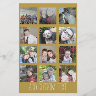 12 Photo Collage - gold background Holiday Card