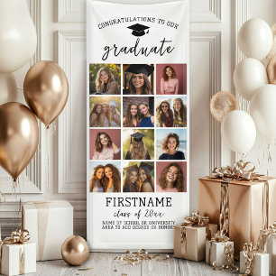 12 Photo Collage Graduation Modern Minimal White Banner