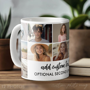 12 Photo Collage Grid - 2 Text boxes - black white Coffee Mug